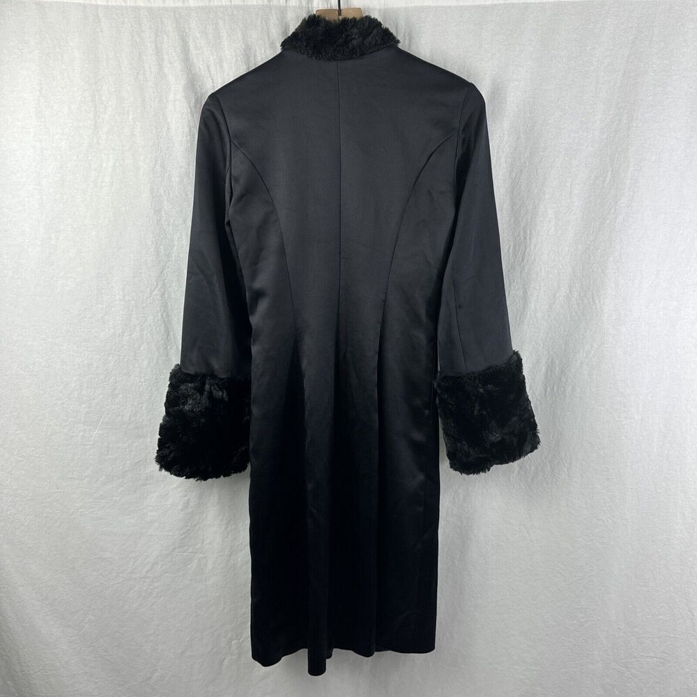 Hype Vintage Faux Fur Sequin Trim Black Silk Goth Evening Long Jacket Womens 8 - Picture 4 of 15